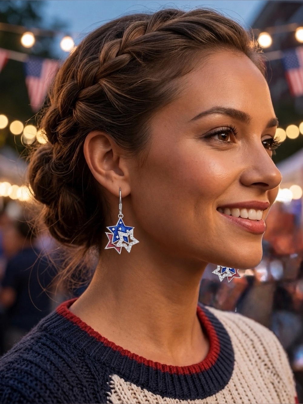 Patriotic Star Drop Earrings - Red, Silver & Blue